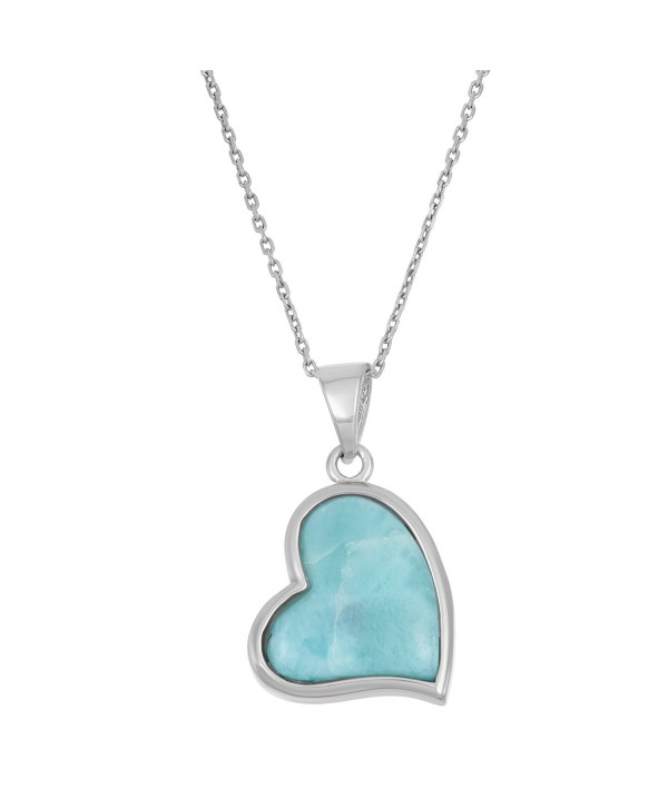 Sterling Silver Natural Larimar Heart Pendant with 18" Chain - CL11ABUF8MZ