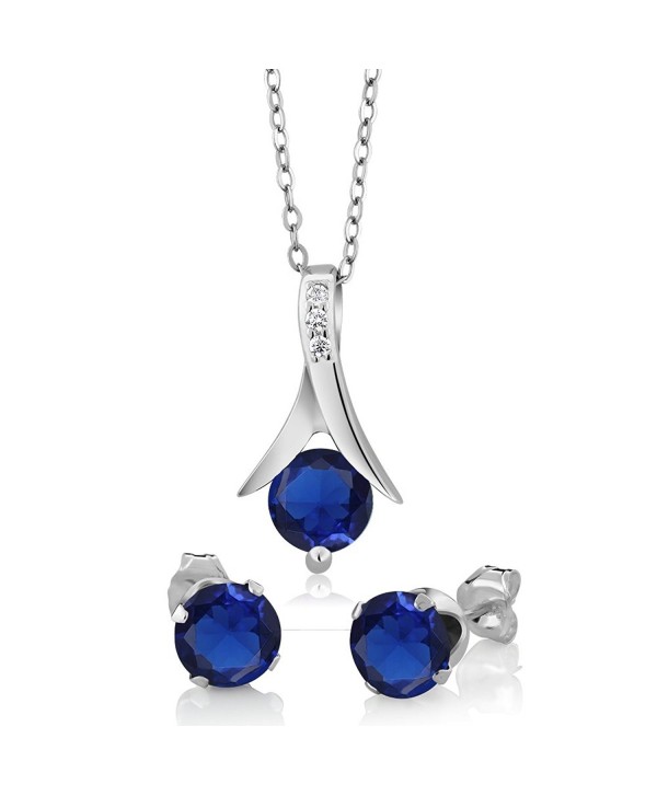 2.40 Ct Round Simulated Sapphire 925 Silver Pendant and Earrings Set 18" Chain - CT12O9WNP76