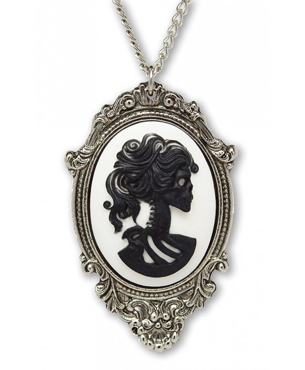 Gothic Lolita Skull Cameo Black on White Pendant Necklace - CH12CWUQM4P