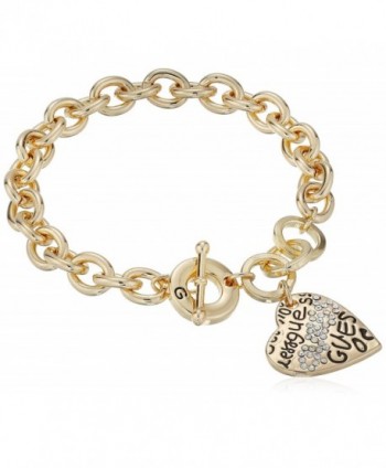GUESS "Basic" Graffiti Logo Heart Toggle Charm Bracelet - Gold - C111O200551