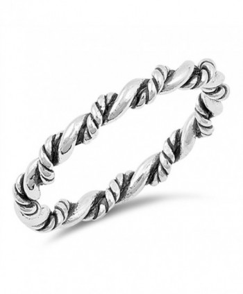Oxidized Rope Twist Stackable Knot Ring New .925 Sterling Silver Band Sizes 4-10 - CI185CTTQAU