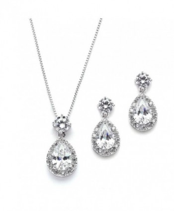 Mariell Pear Shaped CZ Teardrop Necklace and Earrings Set - Wedding Jewelry for Brides & Bridesmaids - CW12JGUES09