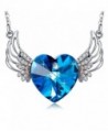 MEGA CREATIVE JEWELRY Angel Wings Blue Heart Pendant Necklace with Swarovski Crystals- Women's Jewelry Gift - CW12O7RFS3E