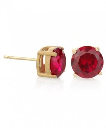 Gold Plate Silver 6.5 Mm Stud Synthetic Ruby Earring Satin Finish - CS114YT73J1