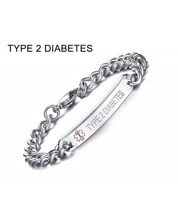 TYPE 2 DIABETES-8mm High Polished Surgical Steel Chain Medical Alert ID Bracelets for Men&Women-8" - CZ12O9QU2BQ