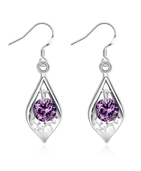 MXYZB Silver Plated Charms Water Drop Dangle Earrings Purple Cubic Zirconia Jewelry for Women Girls - CW1870I80W3