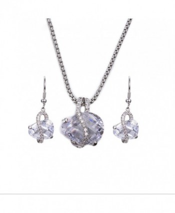 Multi Faceted Crystal Ribbon Charming Pendant Chic Necklace and Drop Earrings Jewelry for Women - CG1271WPJQB