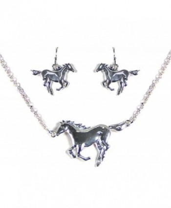 Silvertone Horse Theme 16" Necklace And Earring Set - CU11KATL1MN
