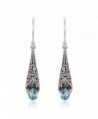 925 Sterling Silver Bali Detailed Filigree Light Blue Stone Dangle Earrings - CP126GZ6X69