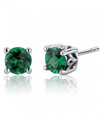 1.50 Carats Simulated Emerald Round Cut Stud Earrings Sterling Silver - CN110AHXZ0L