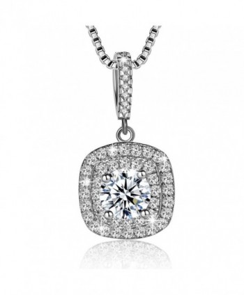 Women Necklace Fashion Beautiful 925 Sterling Silver Round-Cut Crystals Zirconia Pendant Necklace Jewelry - CY187LHXMID