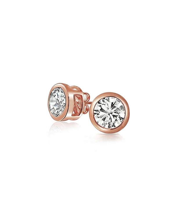 Bling Jewelry Bezel Set Round CZ Rose Gold Plating Sterling Silver Stud Earrings 5mm - CP11EWLMYWR