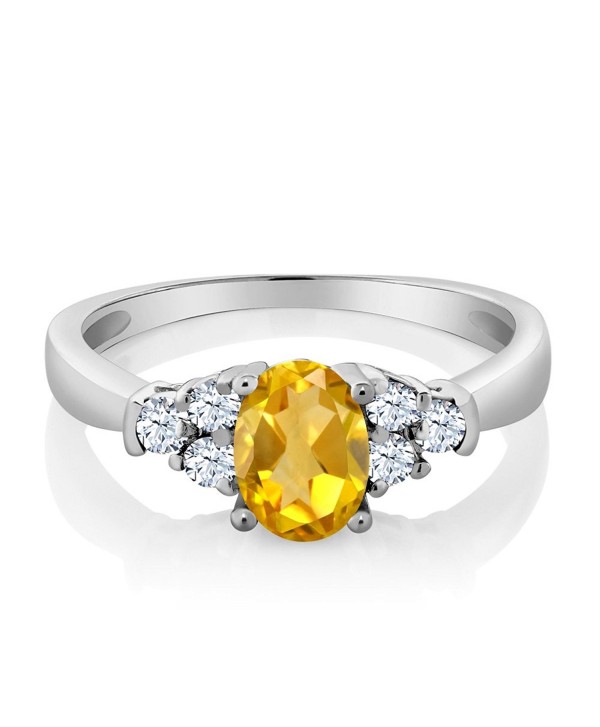 0.64 Ct Oval Yellow Citrine White Topaz 925 Sterling Silver Ring ...