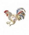 Alilang Womens Gold Tone Clear Rhinestones Faux Pearl Rooster Chicken Brooch Pin - CJ114NDMID9