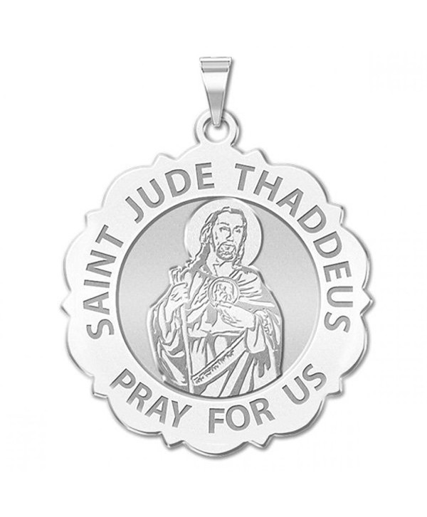 Saint Jude Scalloped Religious Medal - 2/3 Inch Size of Dime- Sterling Silver - CK11EF674V5