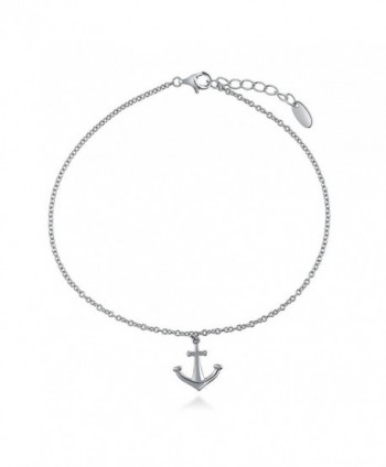 BERRICLE Rhodium Plated Sterling Silver Anchor Fashion Charm Anklet 9"+1" Extender - CA11WG3RK8L