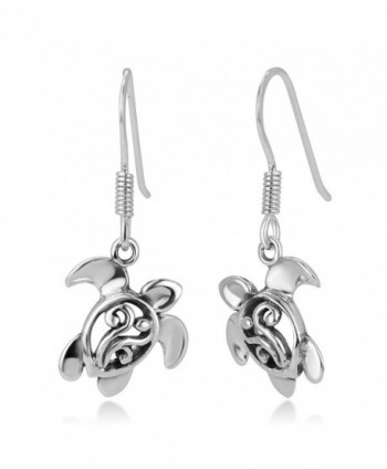 925 Oxidized Sterling Silver Open Filigree Dangling Sea Turtle Dangle Earrings 1.1" - CR12I6MSCFF