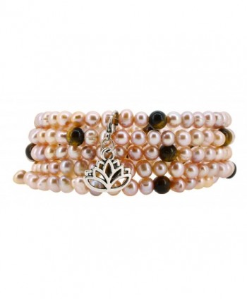 Freshwater Cultured Dyed Pink Pearls Simulated Tiger Eye Wrap Bracelet with a Removable Charm - CH11WSYT18F