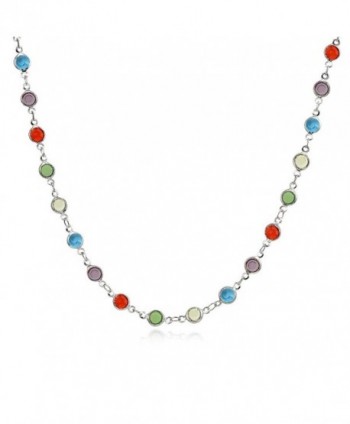 Bria Lou Crystal Chain Link Necklace- Silver- Gold or Rose Gold Flashed- 18 Inches - Multi-Color - CW12H3PD17Z