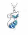 Sterling Silver Created Blue Opal Cat Pendant with 18" Chain - CS121PGGLWP