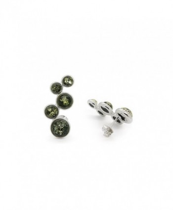925 Sterling Silver Circles Stud Earrings with Genuine Natural Baltic Amber. - Green - CX1874685XH