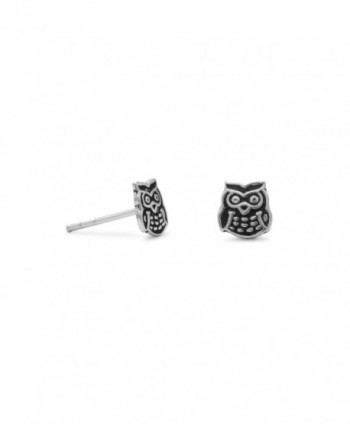 Cute Owl Earrings Post Stud 6mm Antiqued Sterling Silver - CH115SW21RH