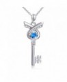 925 Sterling Silver Blue Heart Angel Wings Key Shaped Pendant Necklace- Rolo Chain 18" - C417XWR6W7R