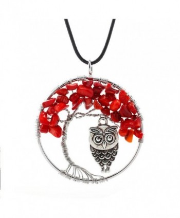 Natural Red Coral Handmade Pendant Necklace - The mangrove Owl - CW12K9V585D