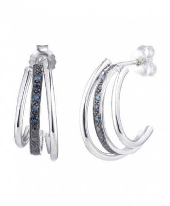 Sterling Silver Blue Diamond Hoop Earrings (1/10 cttw) - C211B7XID73