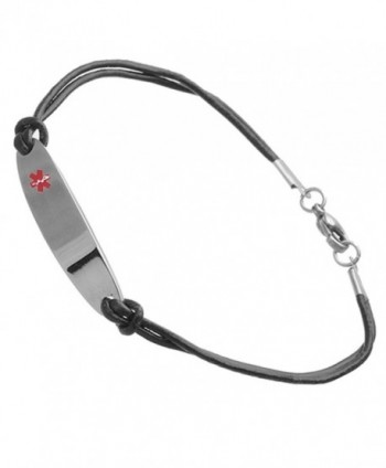 Medical Alert 316L Stainless Steel and Leather Womens or Kids Small Bracelet- Engravable 7 - C912EQNQUBV