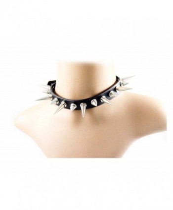 Unisex Genuine Leather Punk Rock Gothic Spikes Rivets Choker Collar Necklace - CO11WC0C9S9