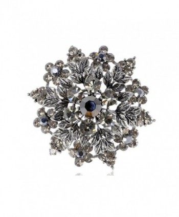 Alilang Womens Gunmetal Tone Grey Rhinestones Floral Leaf Snowflake Wreath Crest Brooch Pin - CP115YFMBPP