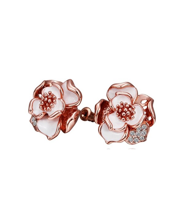 Chic Lotus Rose Gold Plated Rose Shaped Stud Earrings Enriched with Swarovski Crystals - C612OCR8A7C