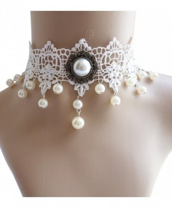 Eternity J. Vintage Lace Gothic Necklace Tassel Pendant Pearl Victorian Palace Princess Lolita Choker - White - C7128S83ADZ