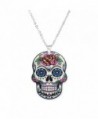 Flower Sugar Skull Mexican Day of The Dead Acrylic Pendant Necklace - CZ12N1DOKDT