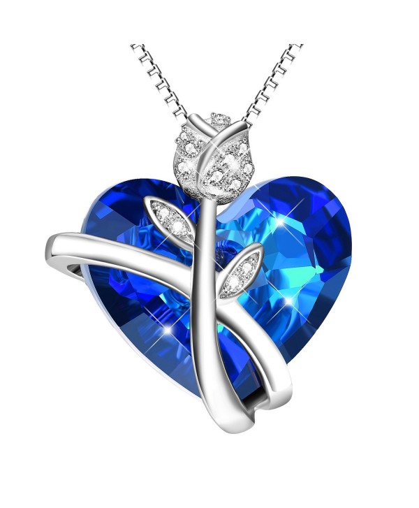 AOBOCO Rose Heart Necklace with Swarovski Crystals- Jewelry with Gift Box - CZ18609KDQ9
