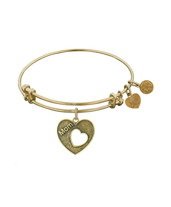 Antique Stipple Finish Brass Heart With Mom Open Heart Angelica Bangle Bracelet - Yellow - CA11K1GO3UX