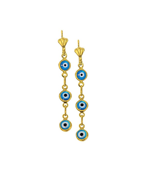 Blue Evil Eye 14K Yellow Gold Plated Dangling Charm Earrings - CB12N7UO6UX