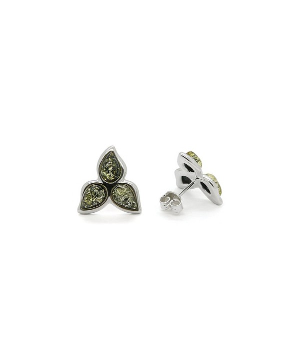 925 Sterling Silver Flower Stud Earrings with Genuine Natural Baltic Amber. - Green - CV187478CKI