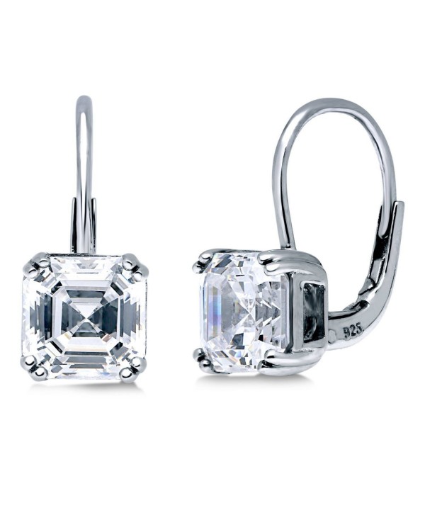 BERRICLE Rhodium Plated Sterling Silver Cubic Zirconia CZ Solitaire Leverback Dangle Drop Earrings - CJ12NA38KW6
