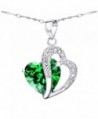 MABELLA Jewelry Simulated Gemstone Double Heart Pendant Sterling Silver Necklace for Women - Simulated Emerald - CZ124YTG4RR