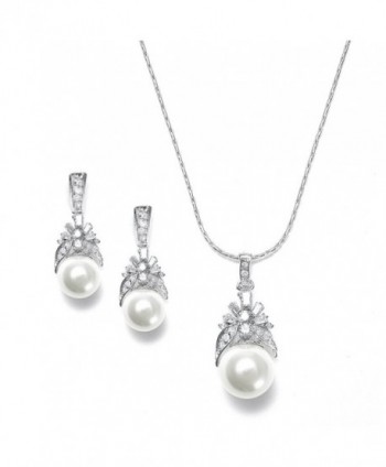 Mariell Light Cream Pearl Drop Bridal Necklace & Earrings Set with Vintage CZ - Great Bridesmaids Gift - CF122YONM15