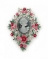 Pink/ Green Floral Cameo Brooch In Silver Tone - 70mm L - CC11PBKUAGT