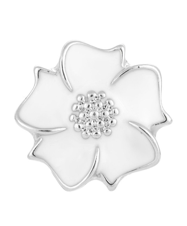 Vocheng Snaps 4 Colors 18mm Hand Painted Flower Charms Alloy Button Vn-1326 Pack of 2pcs - White - CQ12HZ64PTP