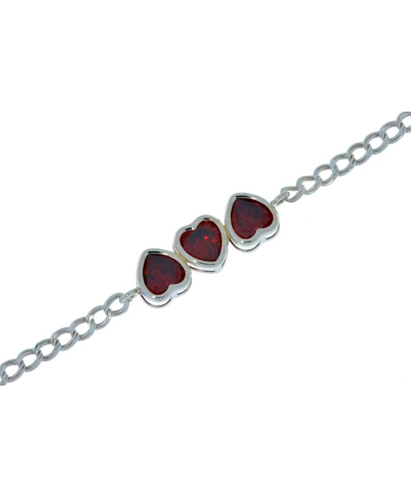 CZ Garnet Heart Bezel Bracelet .925 Sterling Silver Rhodium Finish - C6120MZZSGZ