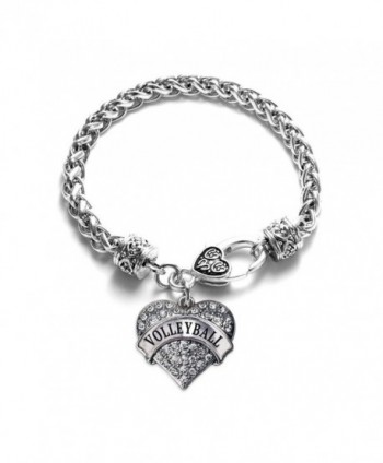 Volleyball 1 Carat Classic Silver Plated Heart Clear Crystal Charm Bracelet Jewelry - CF11VDKYCV1