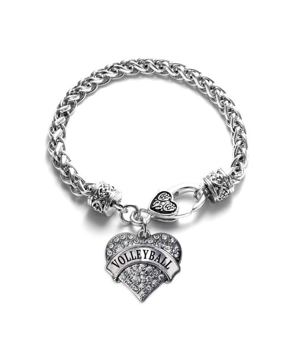 Volleyball 1 Carat Classic Silver Plated Heart Clear Crystal Charm Bracelet Jewelry - CF11VDKYCV1