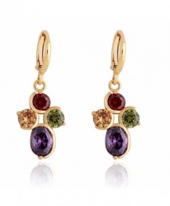 YAZILIND Charming 18k Gold Plated Simple Design Inlay Cubic Zirconia Round Colorful Dangle Drop Earrings - C111METV63H