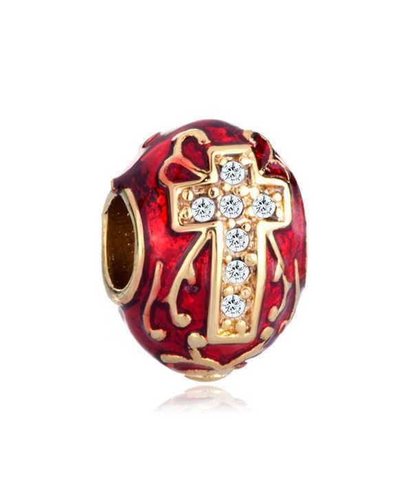 CharmsStory Red Celtic Claddagh Irish Cross Faberge Egg Charms Charms Synthetic Crystal For Bracelets - CR11WIU5ZOX