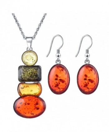 SODIAL(R) Charm Women's Silver Plated Amber Party Jewelry Sets Long Necklace Earrings sets - CV12LCZVG9R